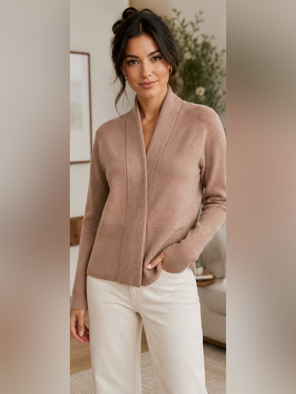 Repeat Easy Knit 100% Cashmere Shawl Collar Cardigan Sweater XS Blush Pink